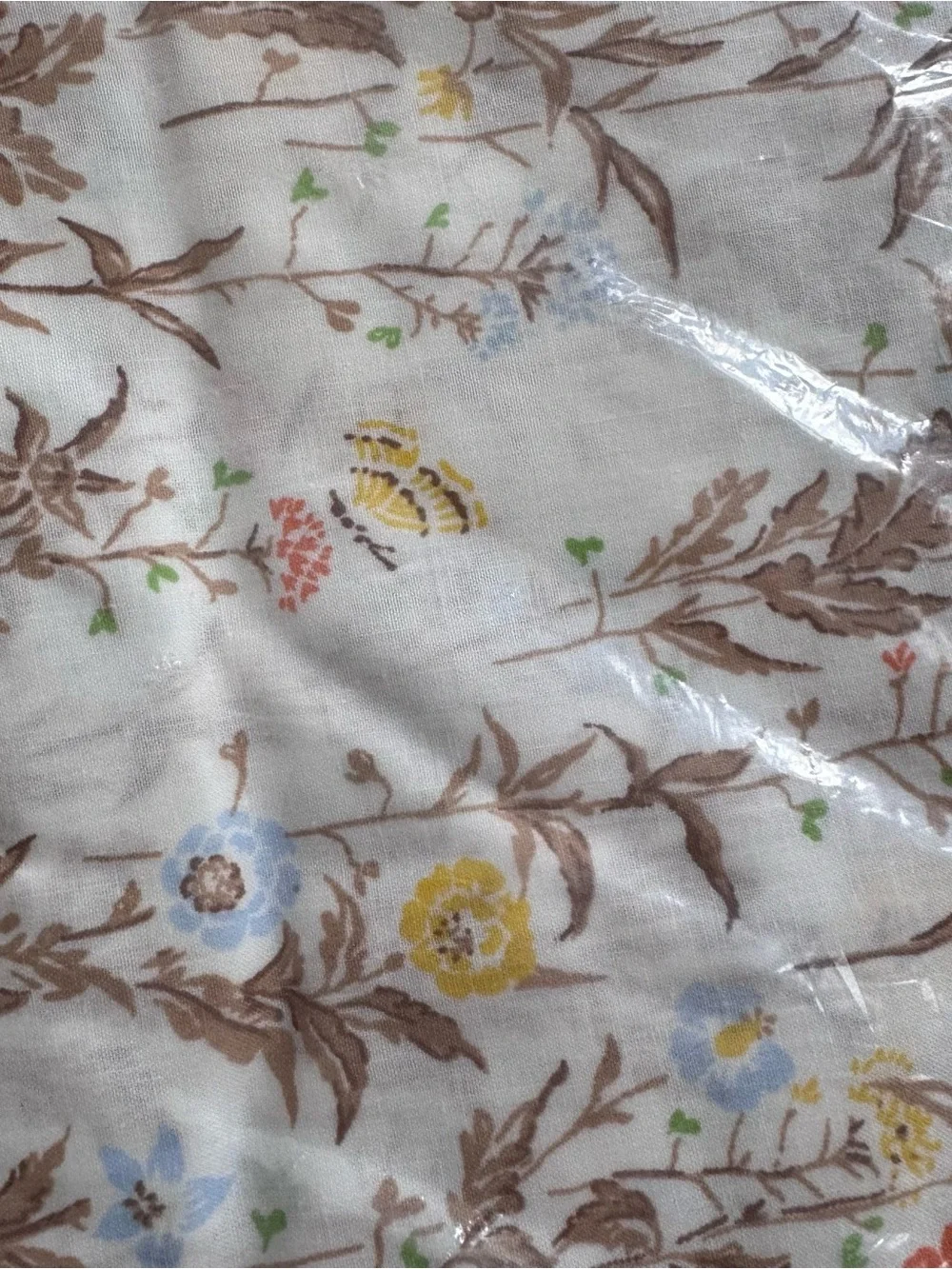 Vintage bon bon floral nwt Twin size flat Sheet bedding white cream tan 90s 80s